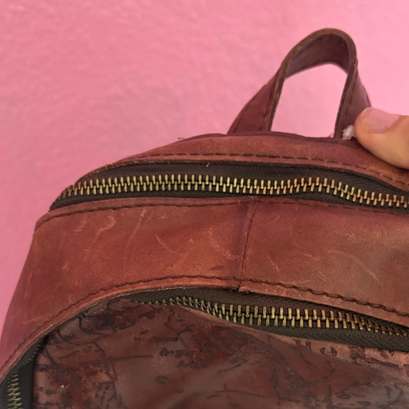 Patricia Nash Brown Leather Backpack with Map Print - Picture 9 of 12